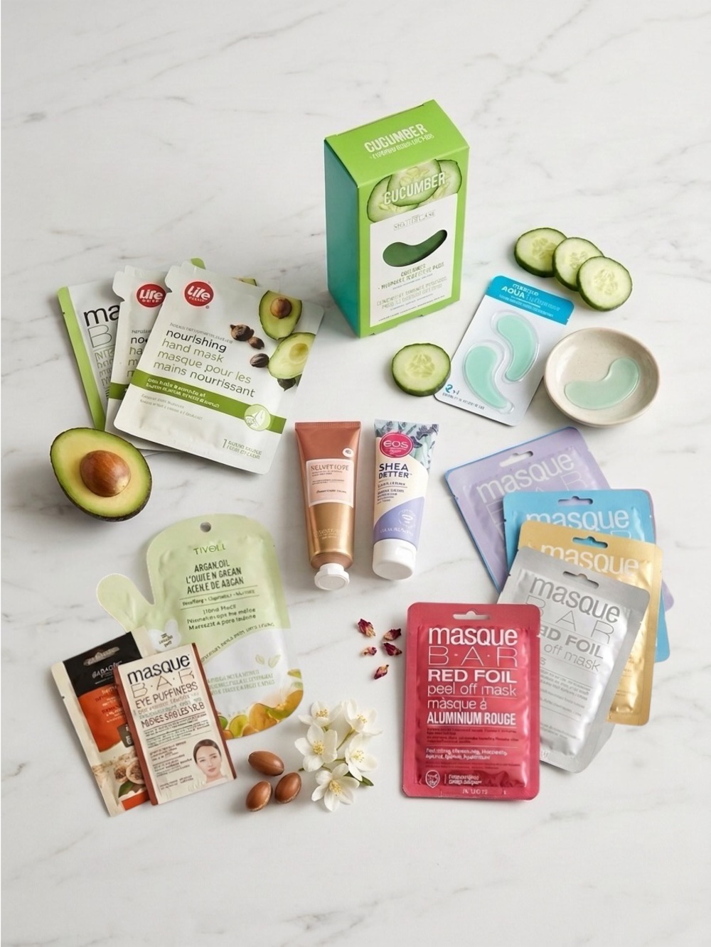 Skincare Lot 15pc Masque Bar EOS Hand Cream Eye Pads Face Mask Foil Sheet NEW